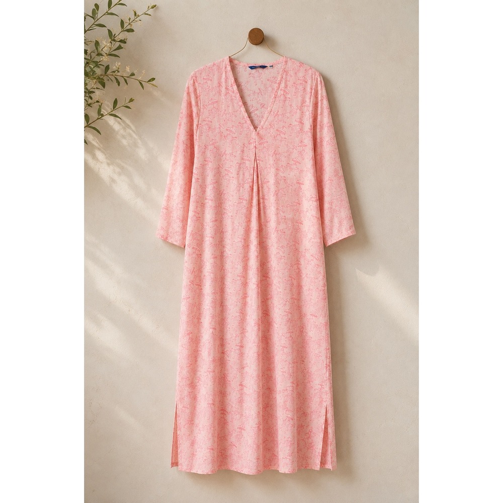 Three Islands Maxi Dress Women S Pink Cotton Elephant Print Side Slits Pockets